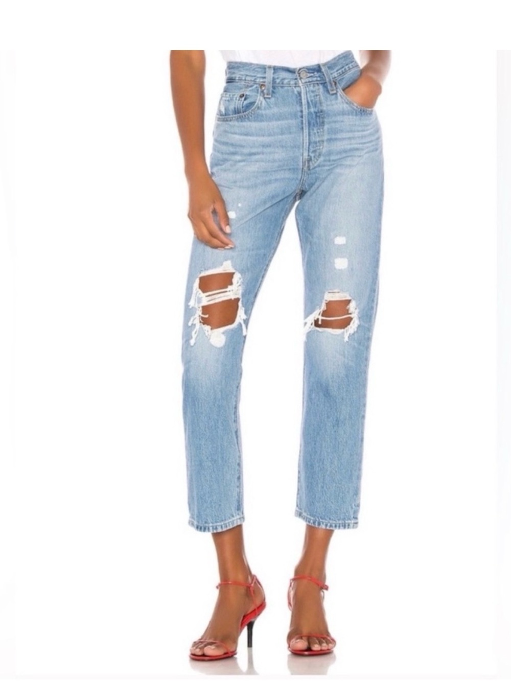 Levis Premium Denim Distressed Cropped Jeans-Rigid